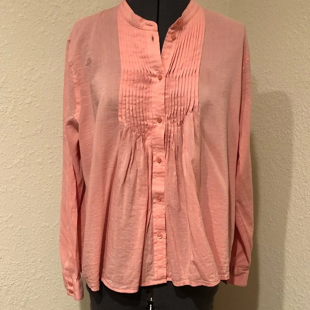 Lucky Brand Women's Peach/Pink Pintuck Button-Front Blouse